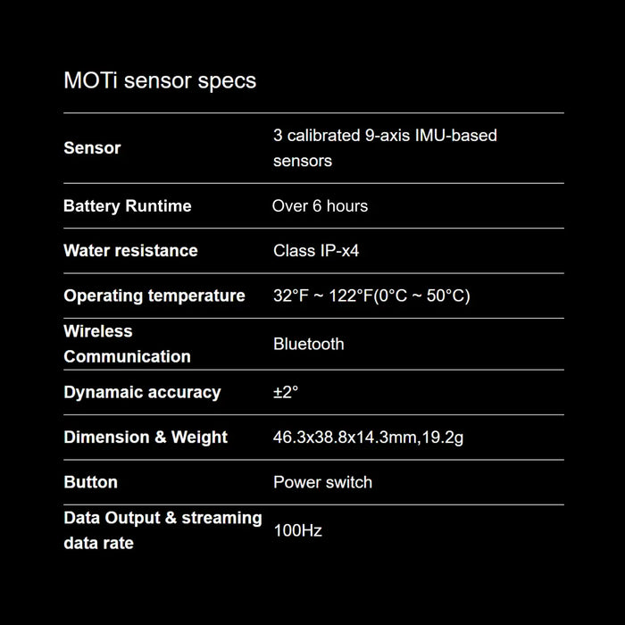 MOXI MoCap Suit S100 sensor specs | Knoxlabs